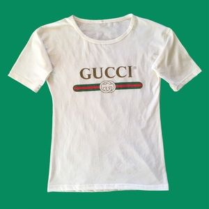White Graphic Tee w/ Gucci Print